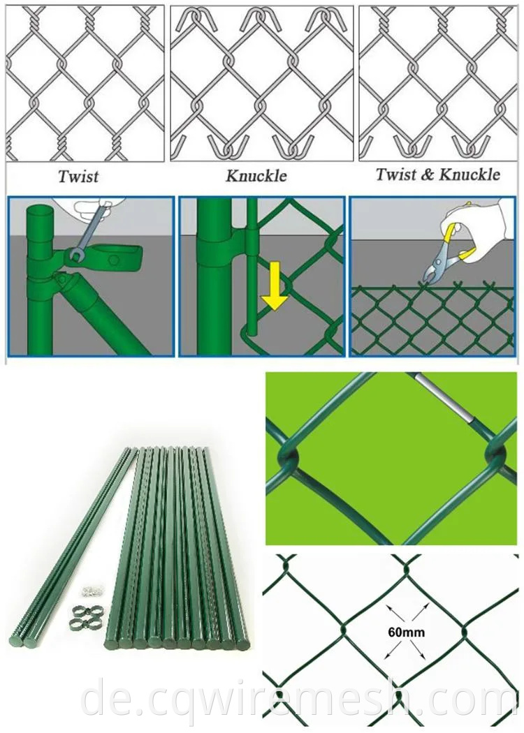 Verzinktes PVC -beschichteter Drahtgitter Diamantloch Zyklon Zaunkettenkette Gliederzäune